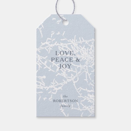 青と白の雪の枝の休日 ギフトタグ (正面)