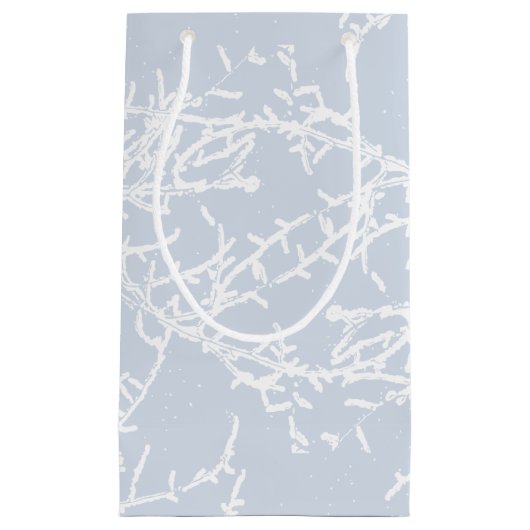 青と白の雪の枝の休日 スモールペーパーバッグ (正面)
