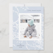 青と白の雪の枝ホリデーフォトカード シーズンカード (正面)