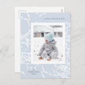 青と白の雪の枝ホリデーフォトポストカード シーズンポストカード (正面/裏面)