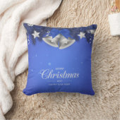 青と白の雪の結晶と星のメリークリスマスベル クッション (ブランケット)