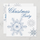 青と白の雪の結晶のクリスマスパーティー 招待状 (正面/裏面)