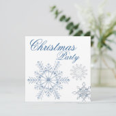 青と白の雪の結晶のクリスマスパーティー 招待状 (スタンド正面)