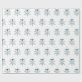 青と白の雪の結晶の弓 クリスマス ラッピングペーパー (フラット)
