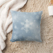 青と白の雪の結晶パターン クッション (ブランケット)