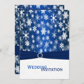 青と白の雪の結晶 ウェディング招待状 招待状 (正面/裏面)