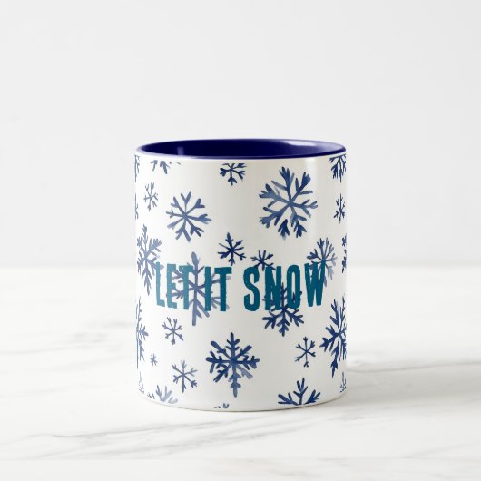 青と白の雪の結晶 クリスマス ツートーンマグカップ (中央)