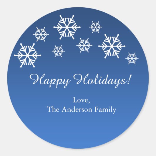 青と白の雪の結晶 クリスマス ホリデー ステッカー (正面)