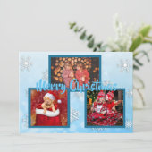 青と白の雪片ファミリー写真クリスマス 招待状 (スタンド正面)