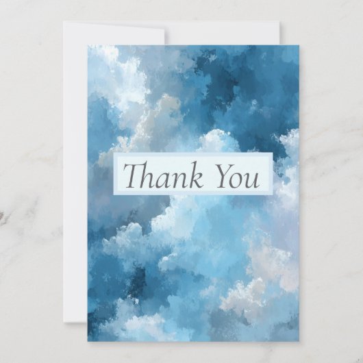 青と白の雲の絵の感謝カード 招待状 (正面)