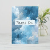 青と白の雲の絵の感謝カード 招待状 (スタンド正面)