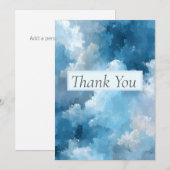 青と白の雲の絵の感謝カード 招待状 (正面/裏面)