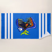 青と白の青ピラニアストライプの魚 ビーチタオル (正面)