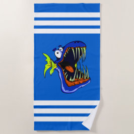 青と白の青ピラニアストライプの魚 ビーチタオル