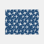 青と白の飛行機のパターン フリースブランケット (正面(横))