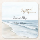 青と白の飛行機 スクエアペーパーコースター (正面)