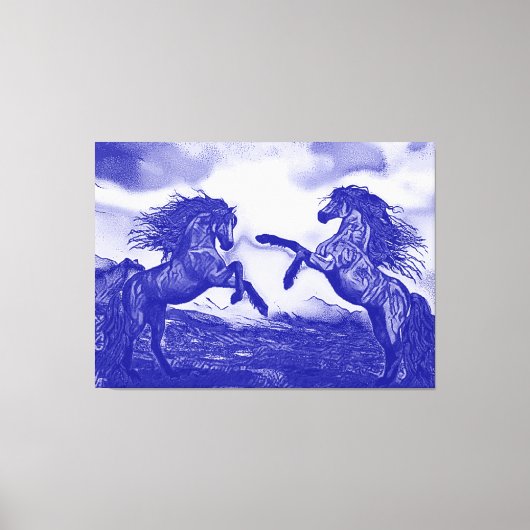 青と白の馬のペアV1キャンバス印刷 キャンバスプリント (正面)