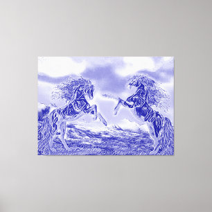 青と白の馬のペアV3 Canvas Print キャンバスプリント