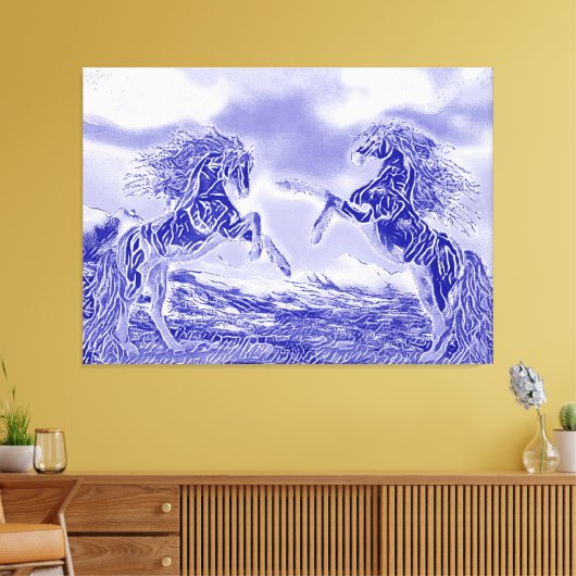 青と白の馬のペアV3 Canvas Print キャンバスプリント (インサイチュ (リビング))