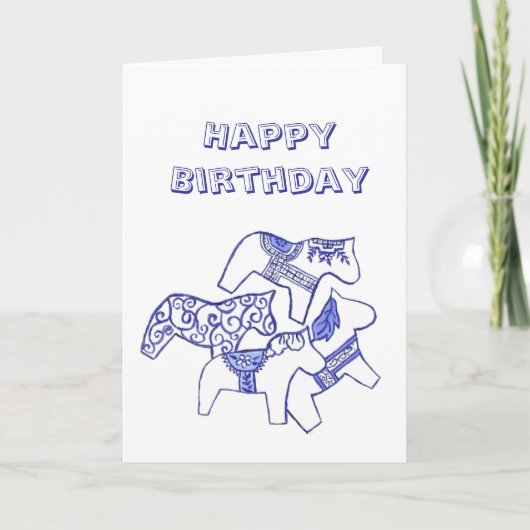 青と白の馬の誕生日 カード (正面)