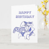 青と白の馬の誕生日 カード (黄色い花)