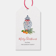 「青と白の骨壷クリスマスギフトタグ