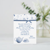 青と白の魅力的なティーパーティー招待状 招待状 (スタンド正面)