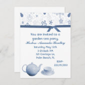 青と白の魅力的なティーパーティー招待状 招待状 (正面/裏面)
