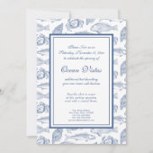 青と白の魚とカニのエレガントな海岸イベント 招待状 (正面)