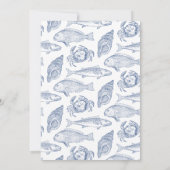 青と白の魚とカニのエレガントな海岸イベント 招待状 (裏面)