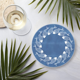 青と白の魚 コースター