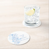 青と白の鳥がケージのコースターを開結婚く ラウンドペーパーコースター (インサイチュ)