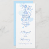 青と白の鳥のケージの結婚ディナーメニュー メニュー (正面/裏面)