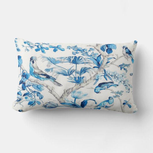 青と白の鳥オリエンタルの珍重 ランバークッション (正面)