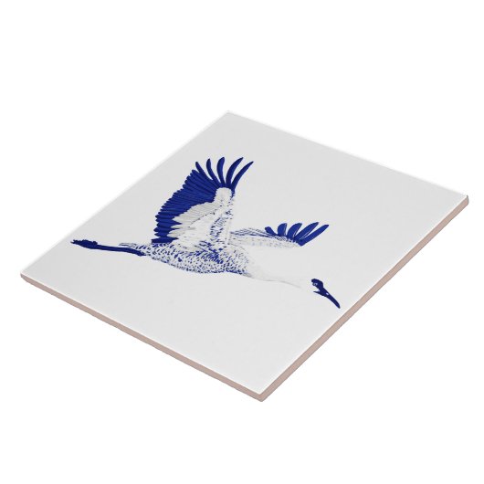 青と白の鶴 タイル (側面)