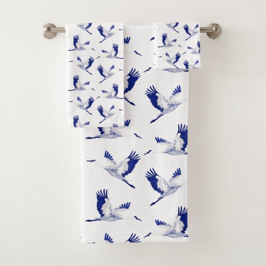 青と白の鶴 バスタオルセット (インサイチュ)