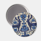 青と白の鹿のヴィンテージタイル マグネット (正面/裏面)