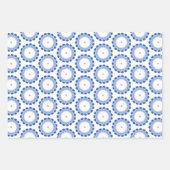 青と白の3枚のデザイン円パターン ラッピングペーパーシート (正面3)