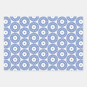 青と白の3枚のデザイン円パターン ラッピングペーパーシート (正面2)