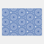 青と白の3枚のデザイン円パターン ラッピングペーパーシート (正面)