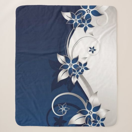 青と白の3D花 シェルパブランケット (正面)