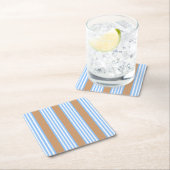 青と白の5つのストライプパターンと日焼け スクエアペーパーコースター (インサイチュ)