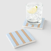 青と白の5つのストライプパターンと日焼け ストーンコースター (横)