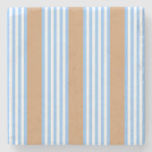 青と白の5つのストライプパターンと日焼け ストーンコースター (正面)