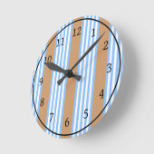 青と白の5つのストライプパターンと日焼け ラウンド壁時計 (傾斜)