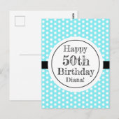 青と白の50歳誕生日ポルカドット ポストカード (正面/裏面)