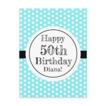 青と白の50歳誕生日ポルカドット