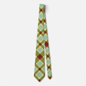 青と白の「オリーブワインプレイドチェック」 ネクタイ (正面)
