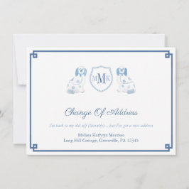 青と白の（犬）スタッフォード犬モノグラム移動 案内状