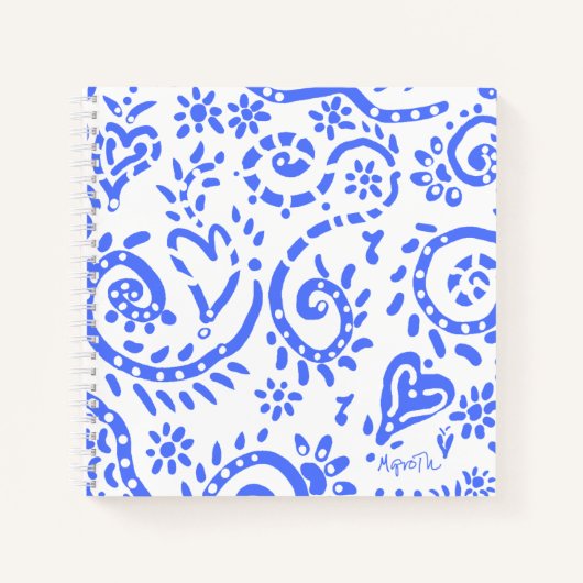 青と白の「Pip」 8.5 x 8.5インチスパイラルノートブック ノートブック (正面)